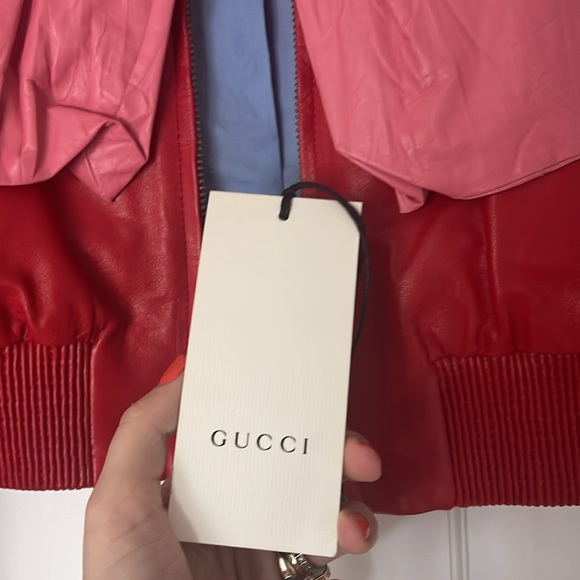 Gucci - Authentic 💥 Red Leather Gucci Jacket Pink Accent - Picture 5 of 8